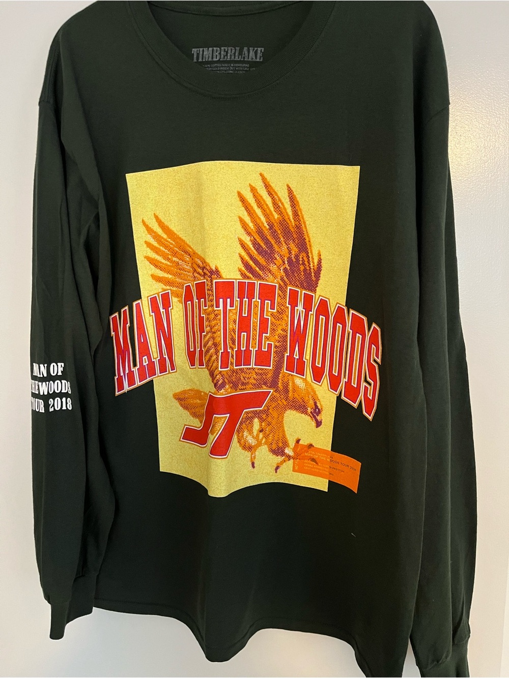 NEW Rare Justin Timberlake 2018 Man Woods Tour Long Sleeve T-Shirt LARGE Green